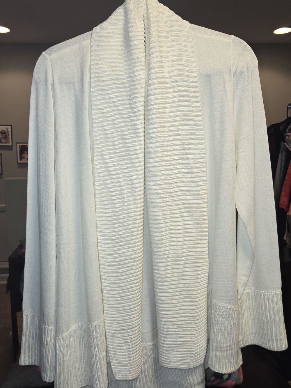Joan Vass Cream Ribbed Open-Front Cardigan